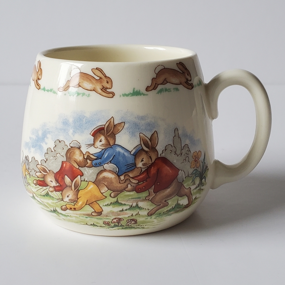Vintage Royal Doulton Bunnykins Bone China Mug England Wheelbarrow Race 1970s